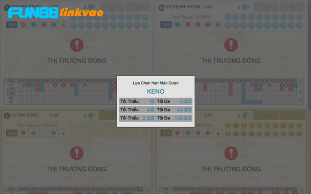 Các quy định về mức cược trong trò chơi Keno tại Fun88